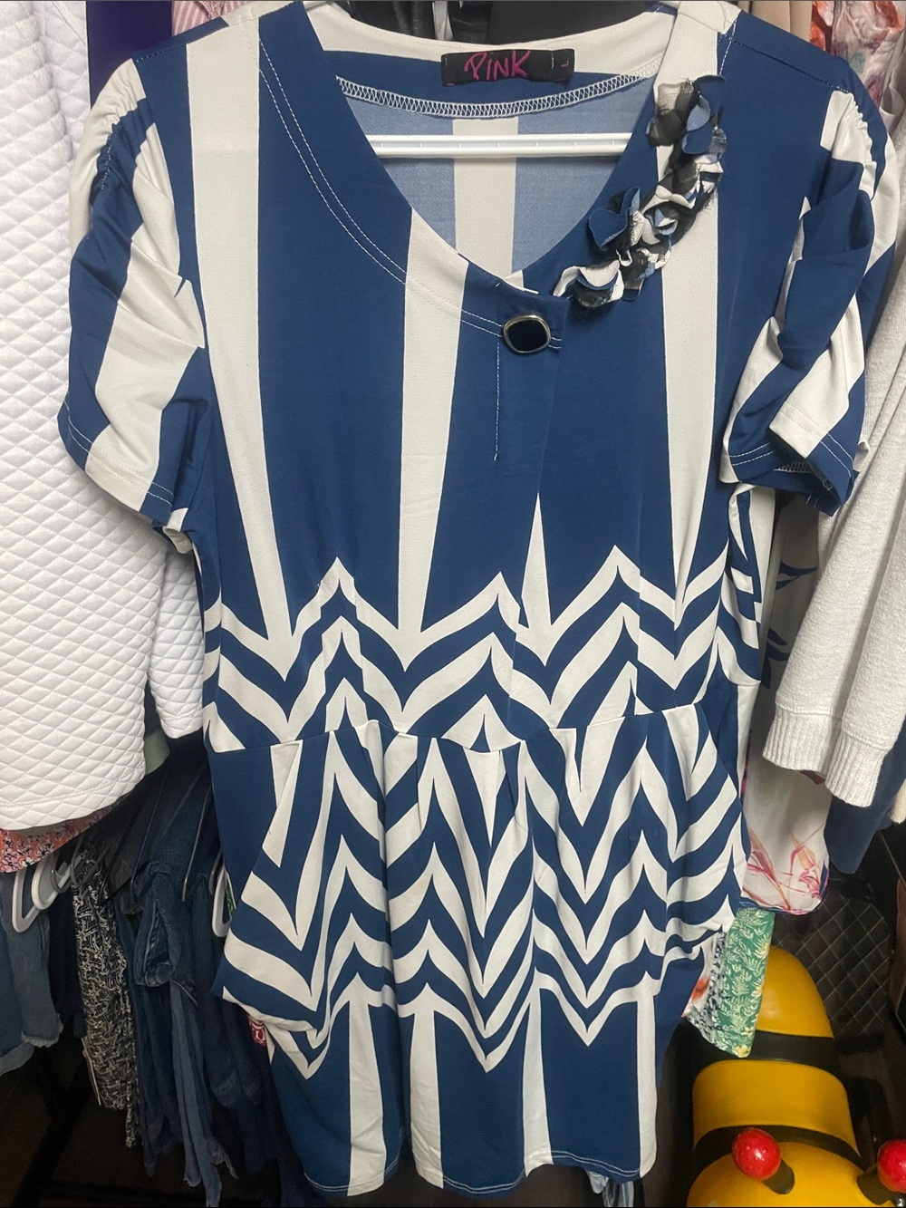 Pink Brand Blue & White Striped Peplum Top
